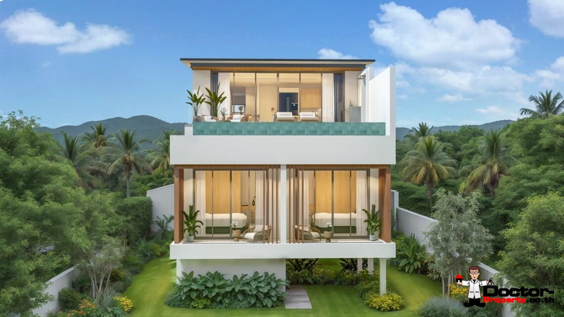 New 3 Bedroom Pool Villa with Sea View near Fisherman’s Village in Bophut, Koh Samui – For Sale